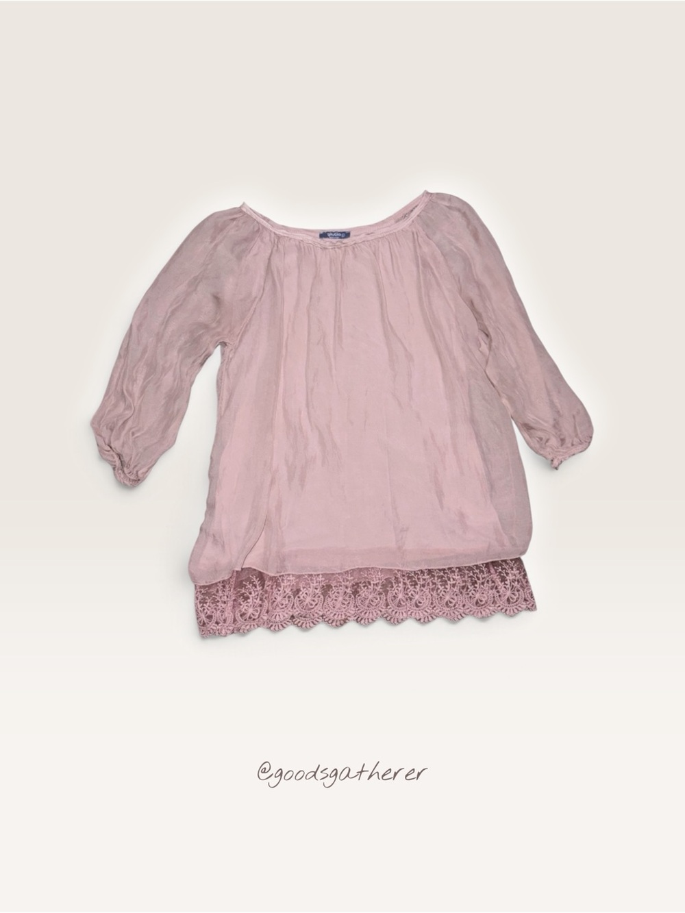 Giulia C 100% Silk Made in Italy Blush Lace Hem Blouse